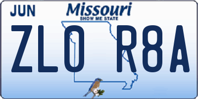 MO license plate ZL0R8A