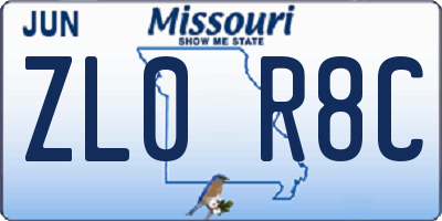 MO license plate ZL0R8C