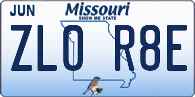 MO license plate ZL0R8E