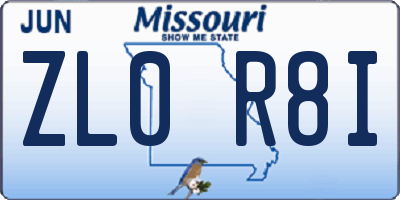 MO license plate ZL0R8I