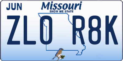 MO license plate ZL0R8K
