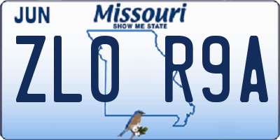 MO license plate ZL0R9A