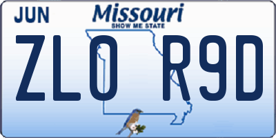 MO license plate ZL0R9D