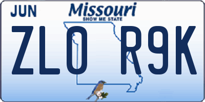 MO license plate ZL0R9K