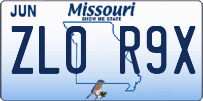 MO license plate ZL0R9X