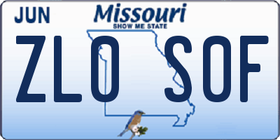 MO license plate ZL0S0F