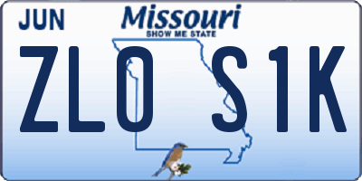 MO license plate ZL0S1K
