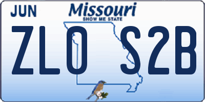 MO license plate ZL0S2B