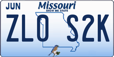 MO license plate ZL0S2K
