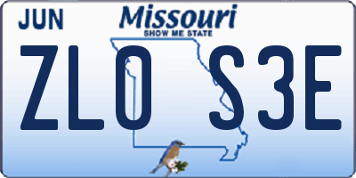 MO license plate ZL0S3E