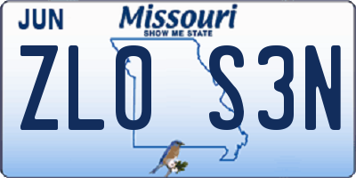 MO license plate ZL0S3N