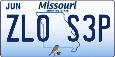 MO license plate ZL0S3P