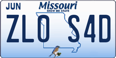 MO license plate ZL0S4D