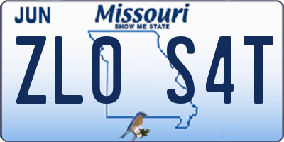 MO license plate ZL0S4T