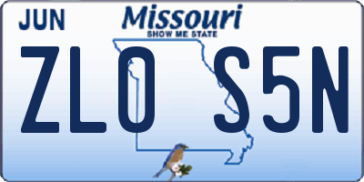 MO license plate ZL0S5N