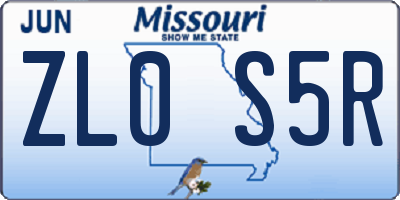 MO license plate ZL0S5R