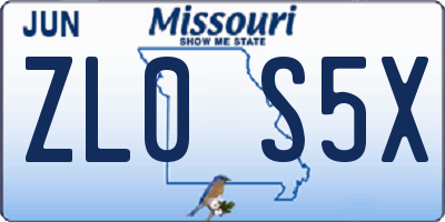MO license plate ZL0S5X
