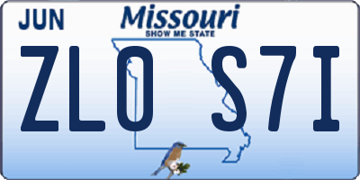 MO license plate ZL0S7I