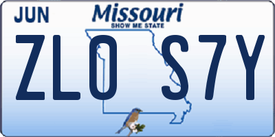 MO license plate ZL0S7Y