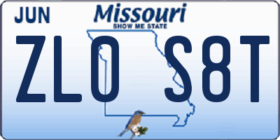 MO license plate ZL0S8T