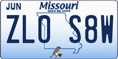 MO license plate ZL0S8W