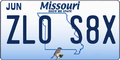 MO license plate ZL0S8X
