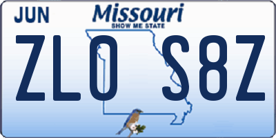 MO license plate ZL0S8Z
