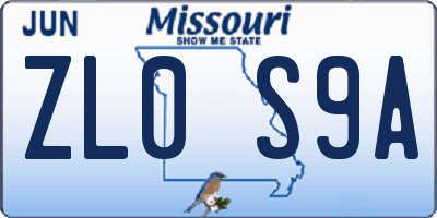 MO license plate ZL0S9A