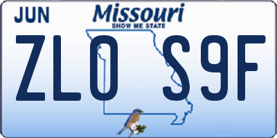 MO license plate ZL0S9F