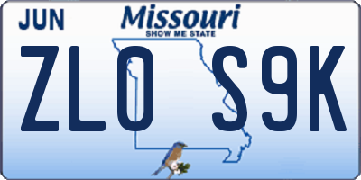 MO license plate ZL0S9K