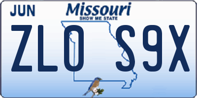 MO license plate ZL0S9X