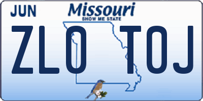 MO license plate ZL0T0J