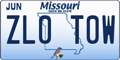 MO license plate ZL0T0W