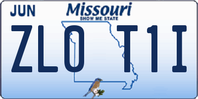 MO license plate ZL0T1I