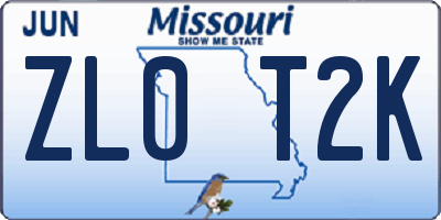 MO license plate ZL0T2K