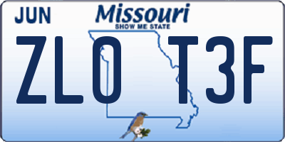 MO license plate ZL0T3F