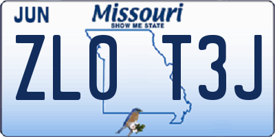 MO license plate ZL0T3J