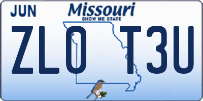 MO license plate ZL0T3U