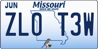 MO license plate ZL0T3W