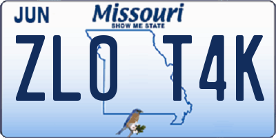 MO license plate ZL0T4K