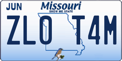 MO license plate ZL0T4M