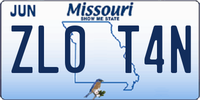 MO license plate ZL0T4N