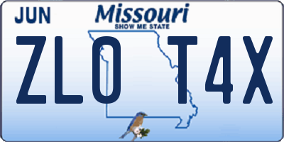 MO license plate ZL0T4X