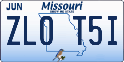 MO license plate ZL0T5I
