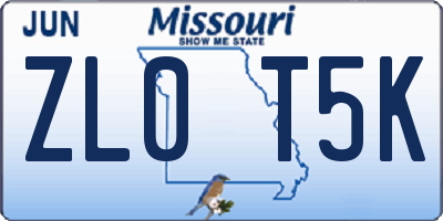 MO license plate ZL0T5K