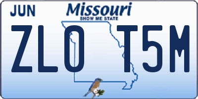 MO license plate ZL0T5M