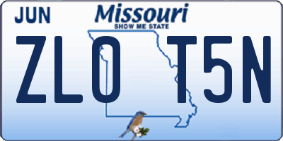 MO license plate ZL0T5N