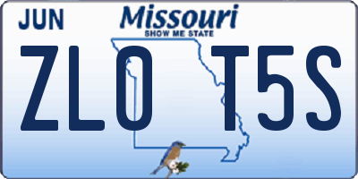 MO license plate ZL0T5S