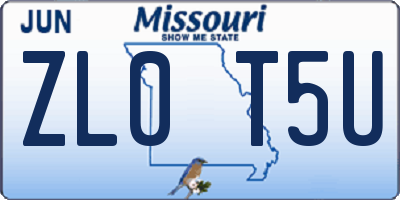 MO license plate ZL0T5U