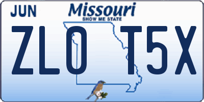 MO license plate ZL0T5X